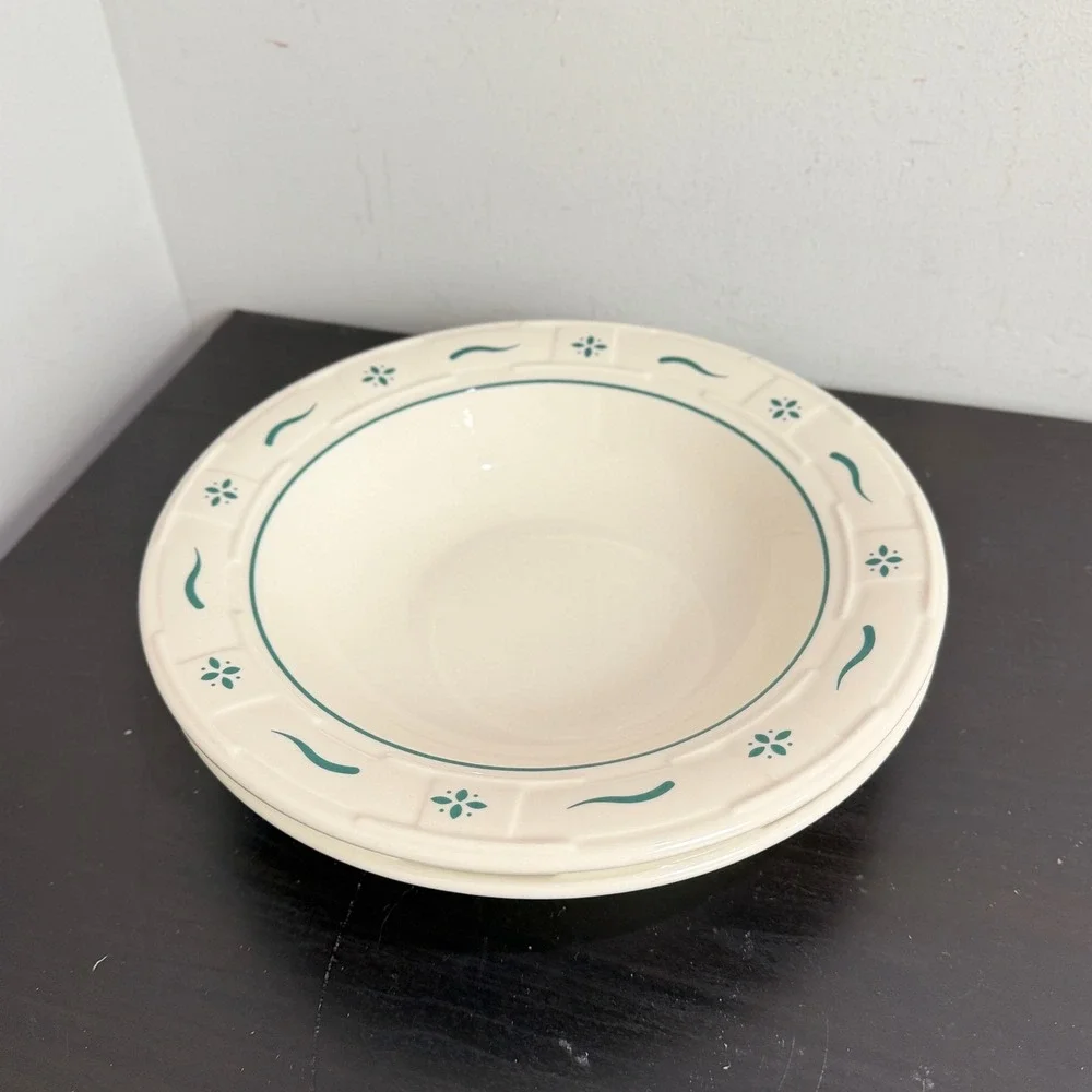 Longaberger Woven Traditions Heritage Green Pasta Soup Bowls Set of 2 9.75